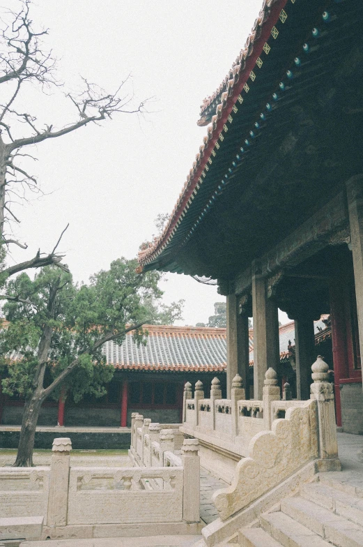 the view of an asian building from outside