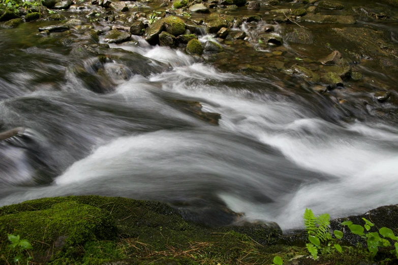 a long exposure s of water over rocks