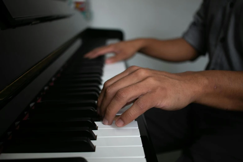 a close up of a person playing a piano