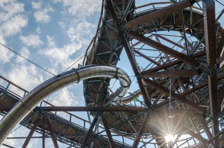 looking up at the metal structure from a ground level