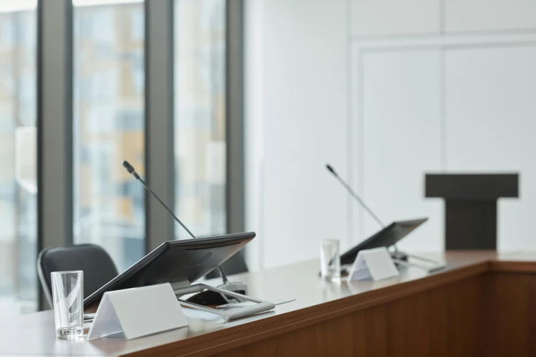 the interior of an office that has no people in it