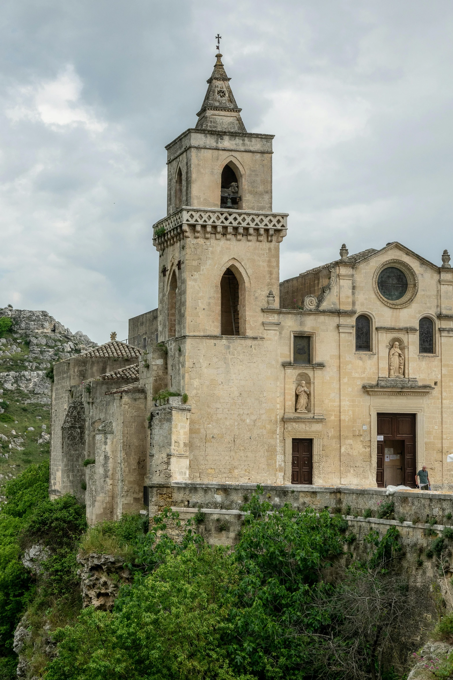 the tower has two small towers with steeples