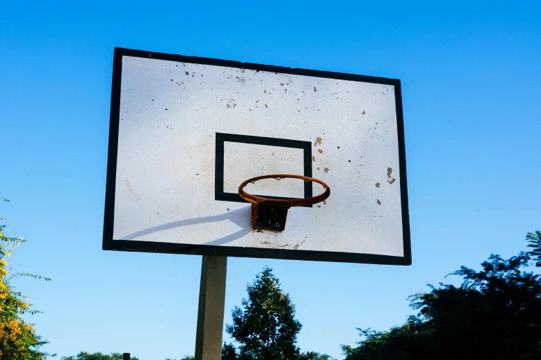 the backboard of a basketball hoop has holes in it
