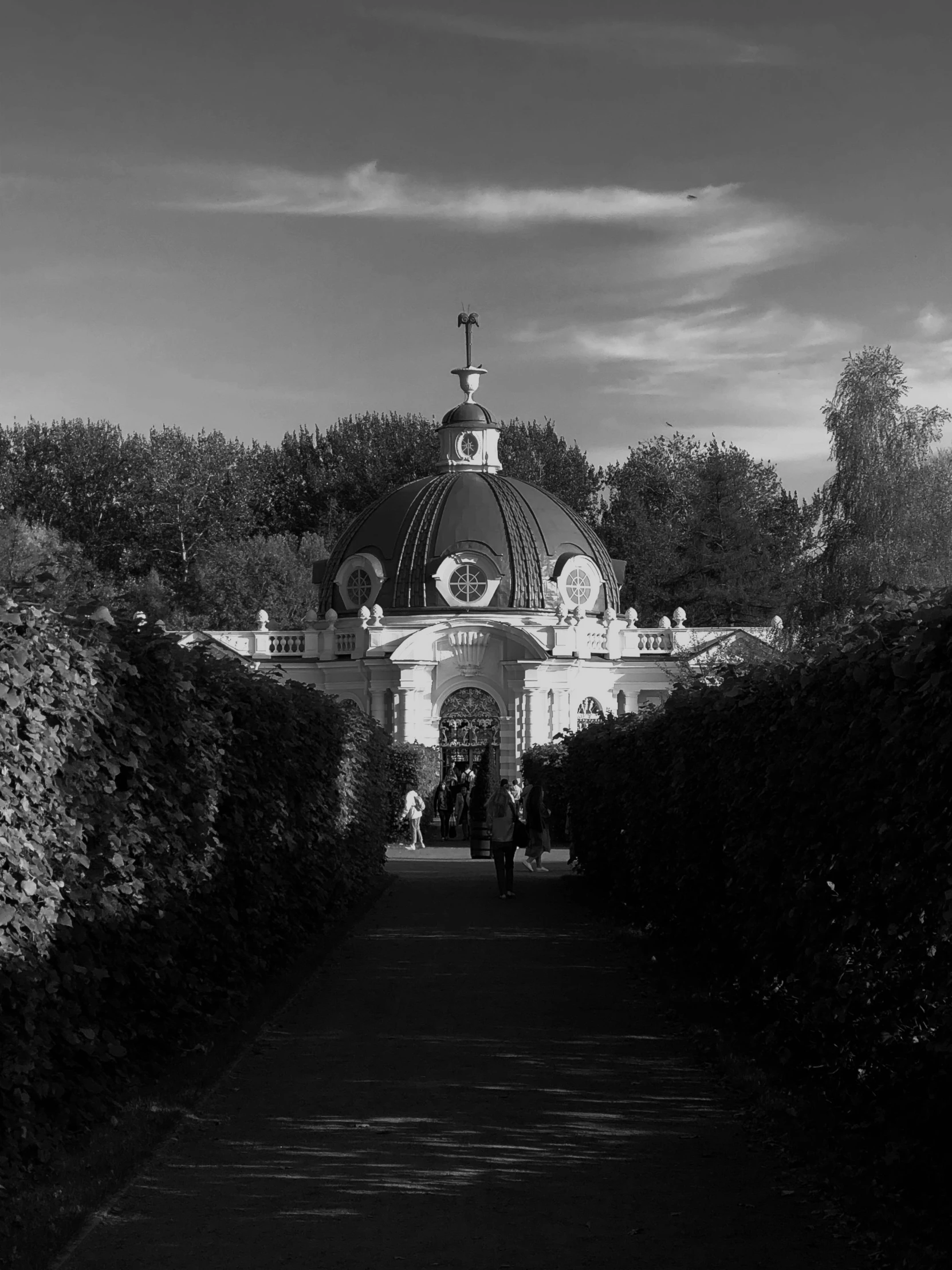 black and white pograph of the dome of an old building