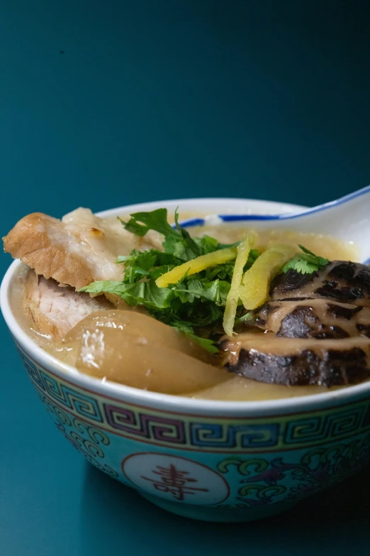 a bowl of soup with noodles and meat