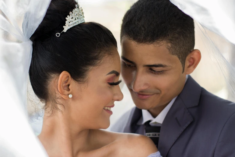 the newly wed couple is posing for their wedding pograph