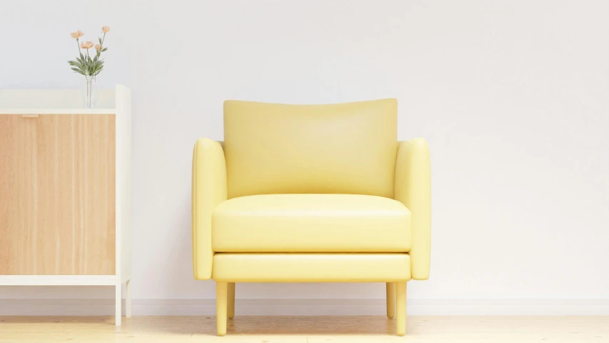 a light colored chair against a white wall