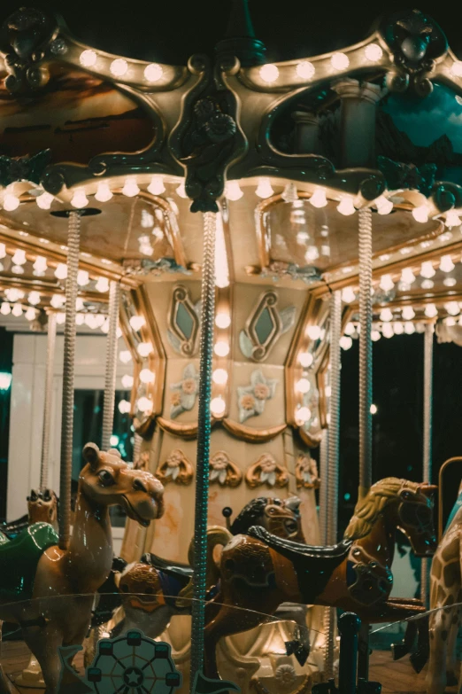 a fancy merry go round horse in motion