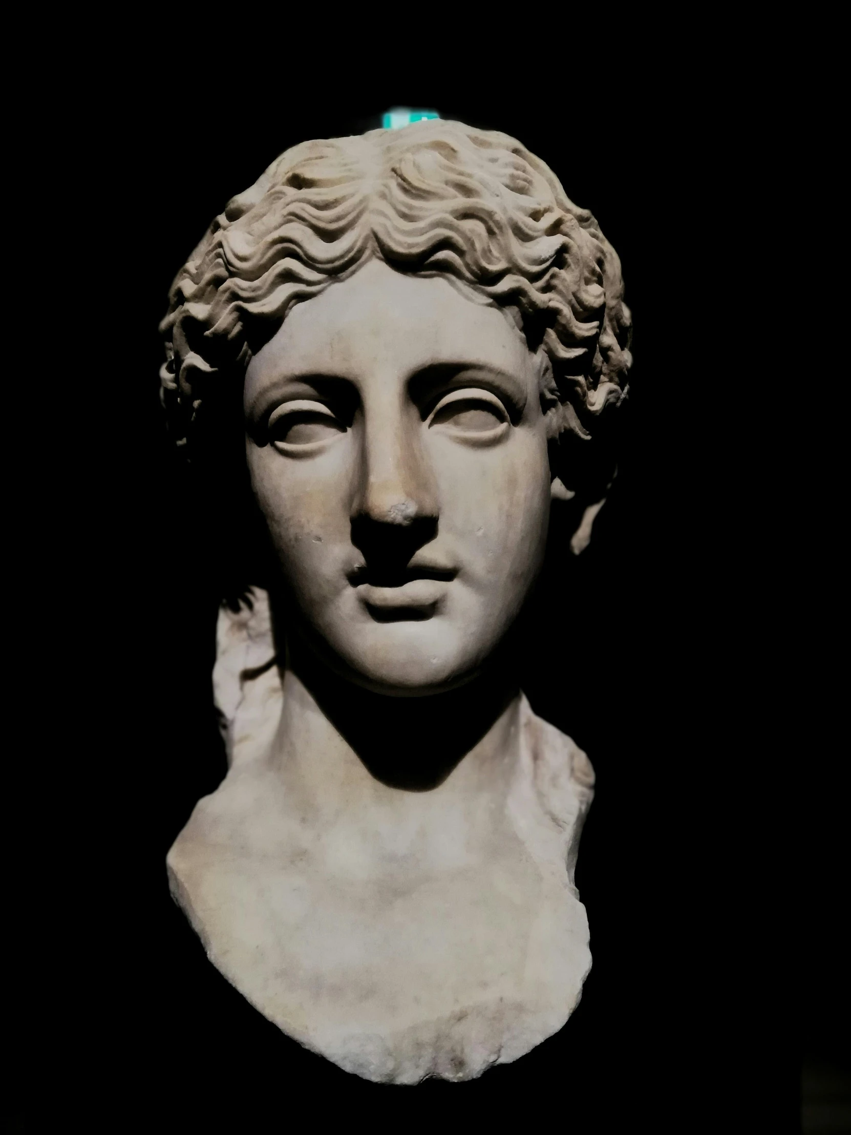 the marble bust of a woman with an intricate hairtyle is shown in front of a black background