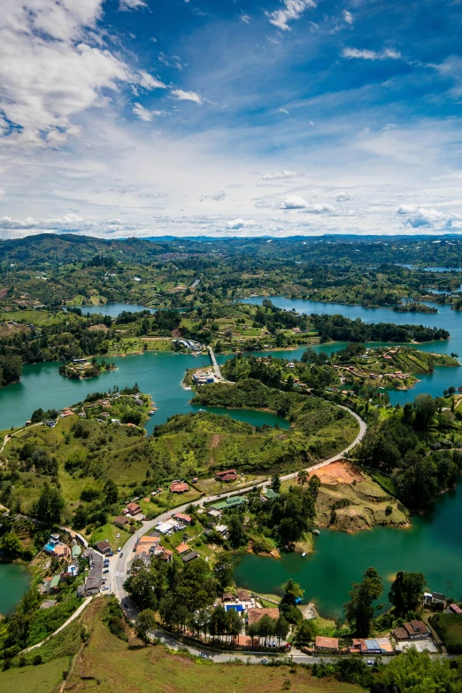 the view from the air shows the water and landforms