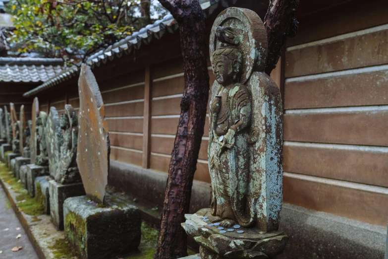 this is an ancient asian temple with various sculptures