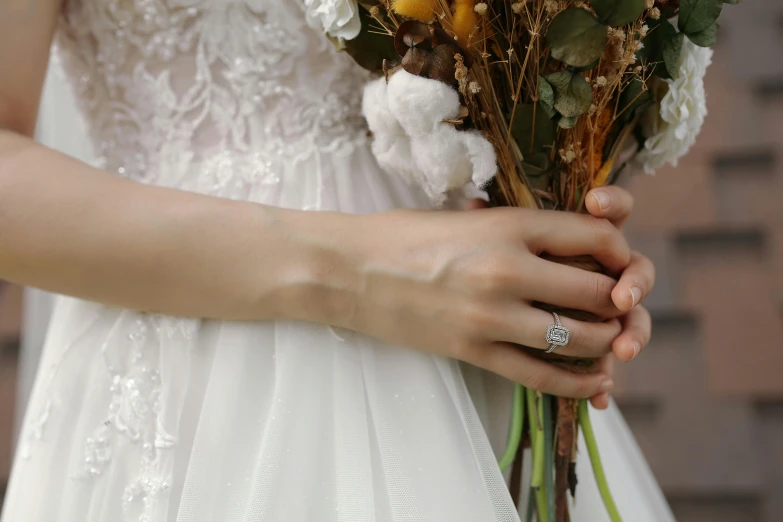 the bride is holding her bouquet of flowers