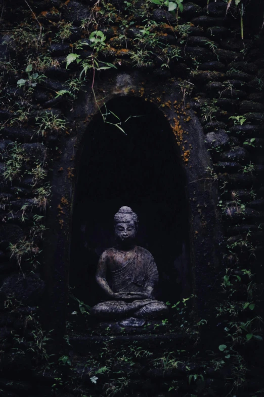 a buddha statue in the middle of an underground hole