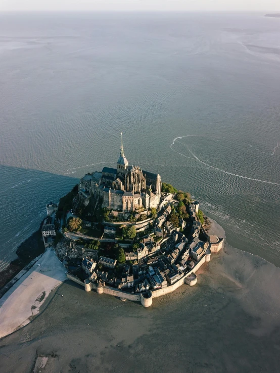 an island with a very large building on top