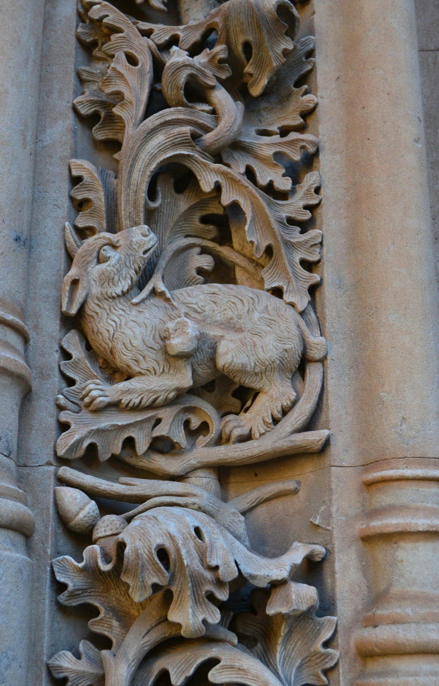 carved architectural panel of a building on display