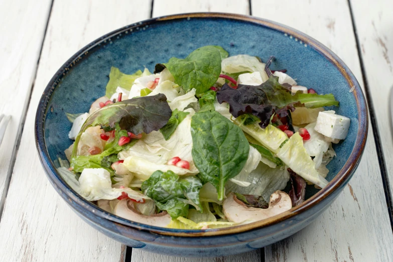 a bowl filled with some lettuce and other vegetables