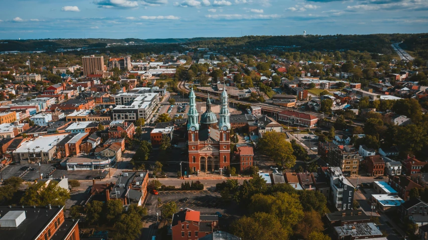 a cityscape looking down on a beautiful sunny day