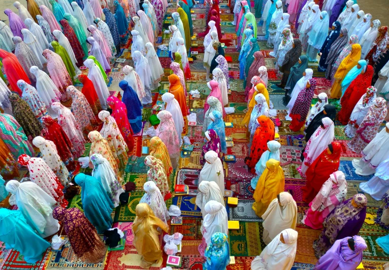 a display in a store full of women in colored garments