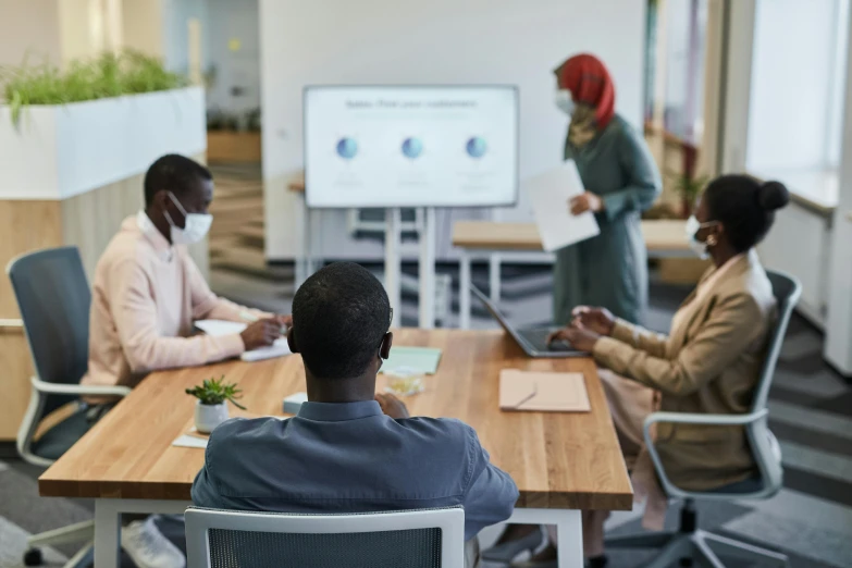 people in a business meeting sitting around a table