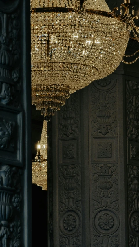 the chandelier in the restaurant is set on display