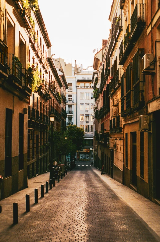 empty street with old buildings in a foreign city