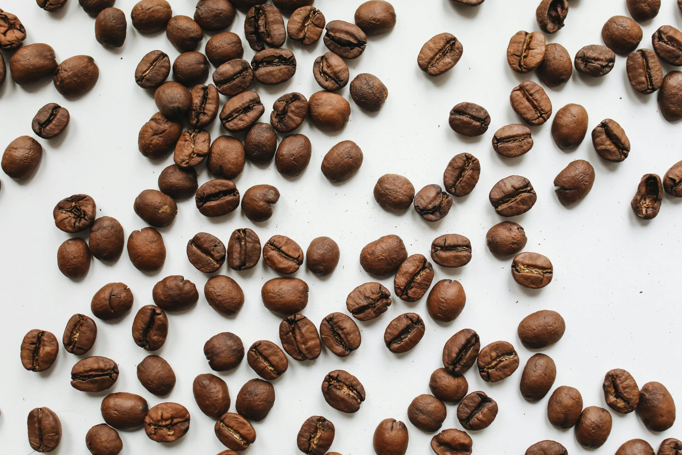 some coffee beans are shown on a white surface