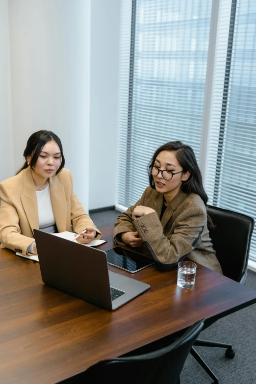 two people sitting at a desk with a laptop