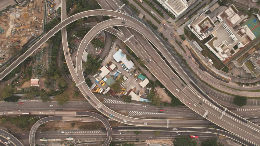 overhead view of multiple highway curves in an interstate