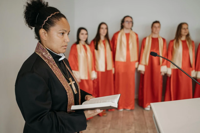 a group of women with hair in a church