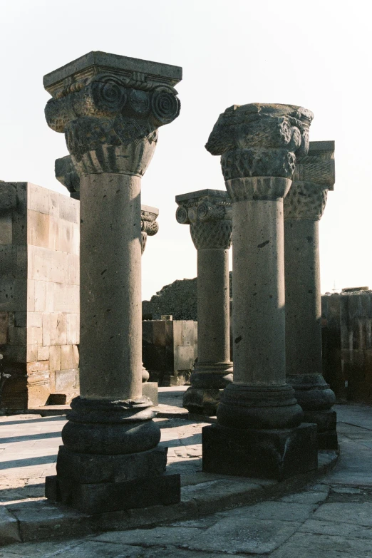 many different types of marble and stone pillars