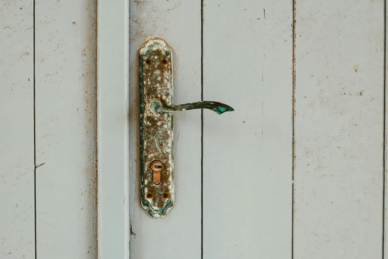 the door handle has a green pattered design