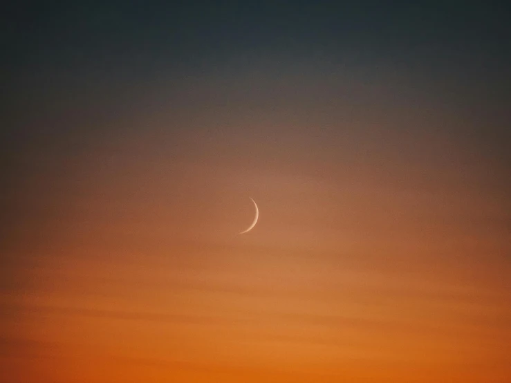 the moon, half - eclipse, and part of the earth, seen through the orange hazy sky