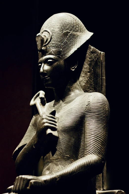 an egyptian statue with the torso of a seated human