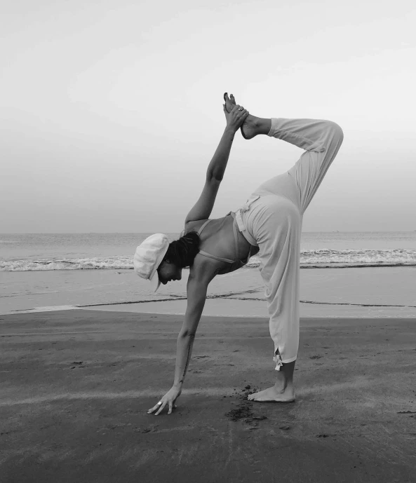 a person in a position on the beach