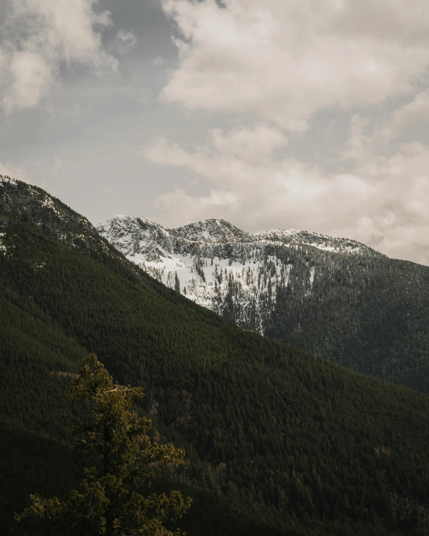 mountain with snow covered mountains near clouds