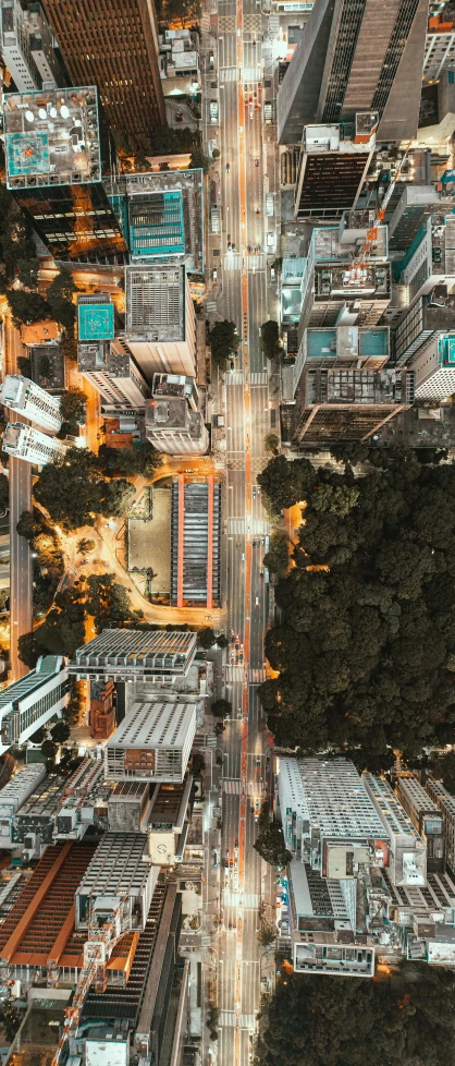 an aerial view of a city with many streets