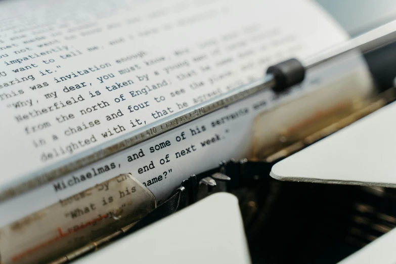 close up view of text on a very old typewriter