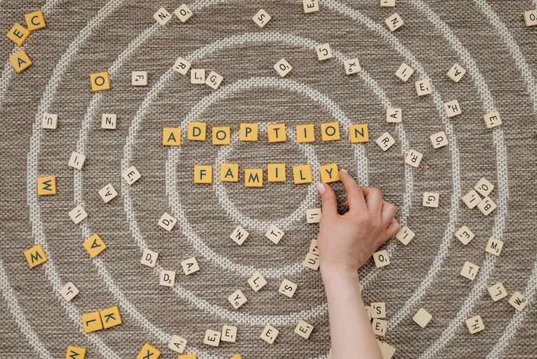 a woman's hand pointing at the letters that spell out word names