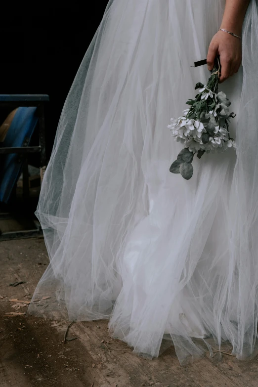 brides white wedding dress with sheer tulle