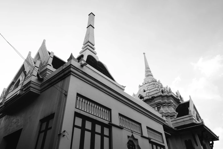 black and white po of the roof of a building