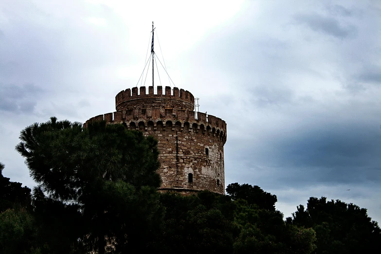 there is an old castle surrounded by trees