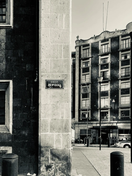 a black and white po of a city street