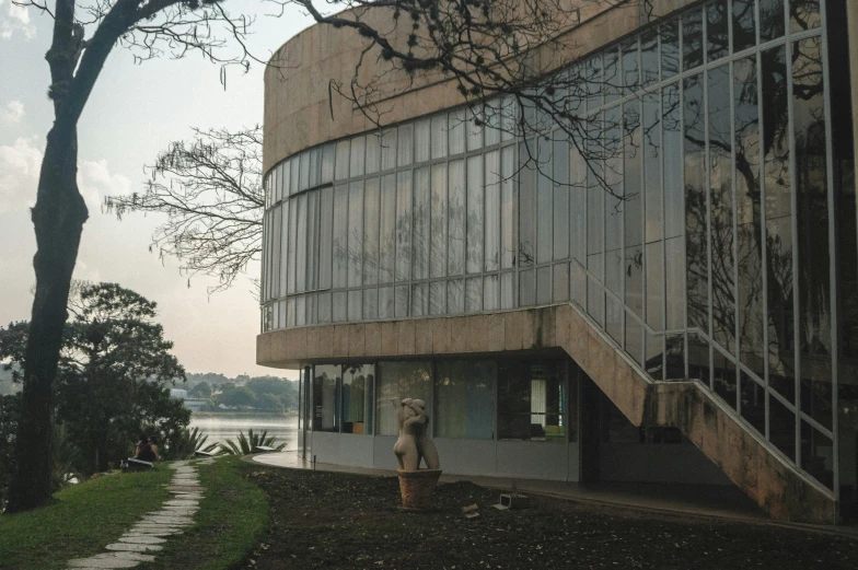 a view of the outside of a building with stairs