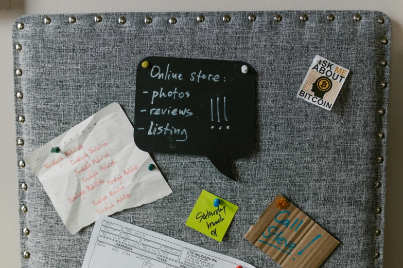 an overhead view of a bulletin board with memos