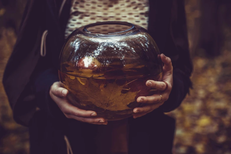 a close - up po shows hands holding a glass jar full of water