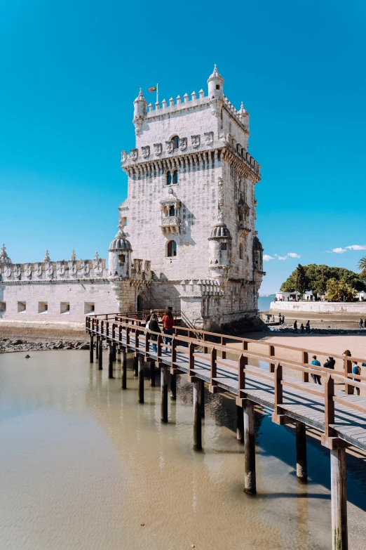 the tower is made out of white brick