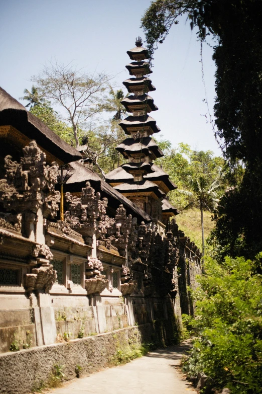 a building made of stone, some of which are carved in designs