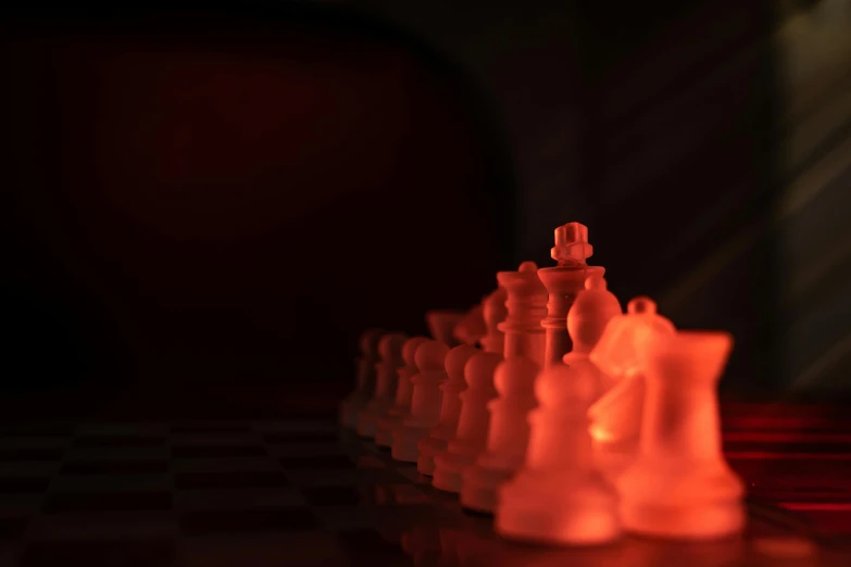 this is a pograph of the plastic chess pieces on the table