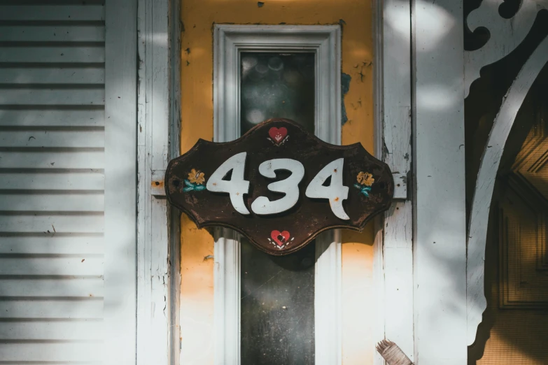 the door is decorated with numbers and flowers