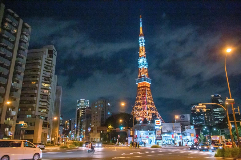 a tower is lit up during the dark